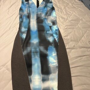 T Tahari Blue and Gray Tie Dye Midi Dress 6